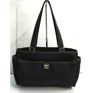 Cole Haan Black Canvas Leather Trim Pockets Double Handles Tote Shoulder Bag
